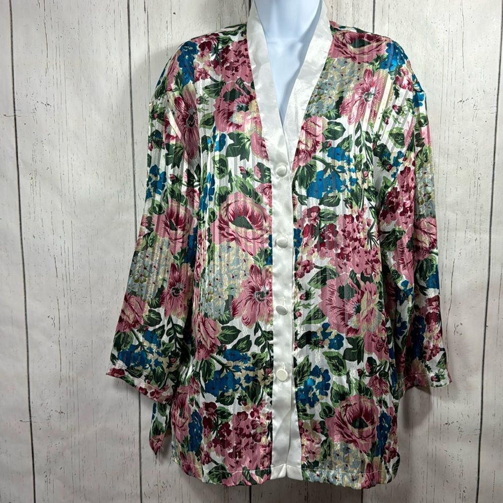 Victorias Secret Vintage Satin Floral Robe Kimono Style Romantic Cottagecore
